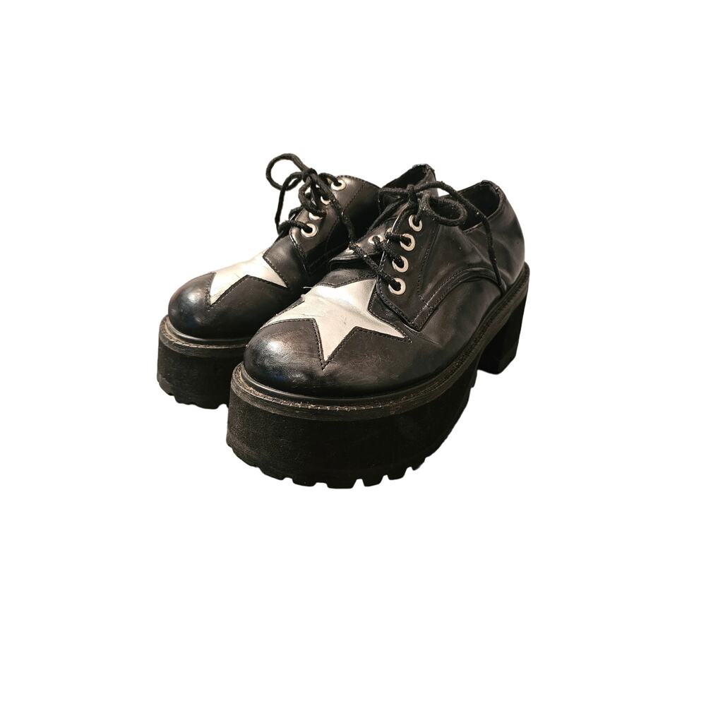 Morbid Threads Black Star Platform Shoes Womens size 5Y VTG‎ 90's Goth Punk